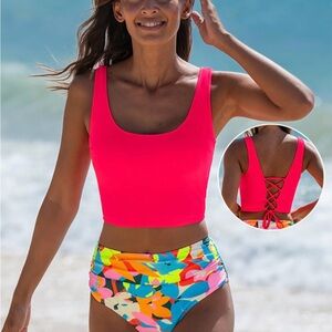 Neon Pink and Multicolor Bikini Set